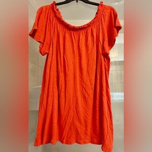 Chico's Vibrant Orange Gathered Neck Blouse